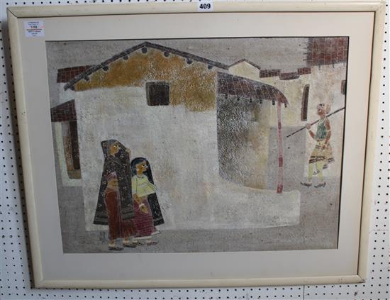 Bhagwan Kapoor (20th C.) Indian Village scene of Sanrashtra, 19 x 25in.